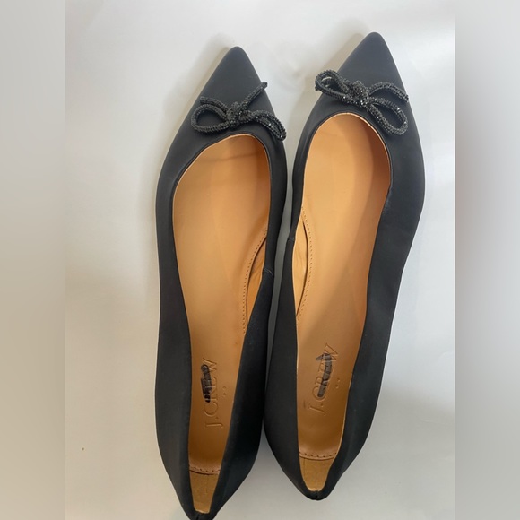 J.CREW Factory Satin Flat Pointy-Toe Shoe with Bow Black  Sz 8 - Picture 7 of 8